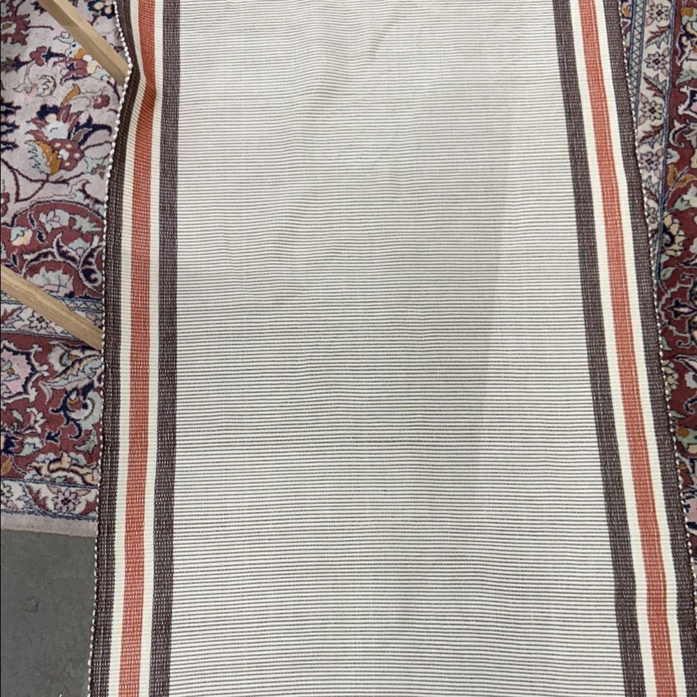 Vintage Rag Rug Inversible Brown and Tan Striped Textile - Picture 3 of 3
